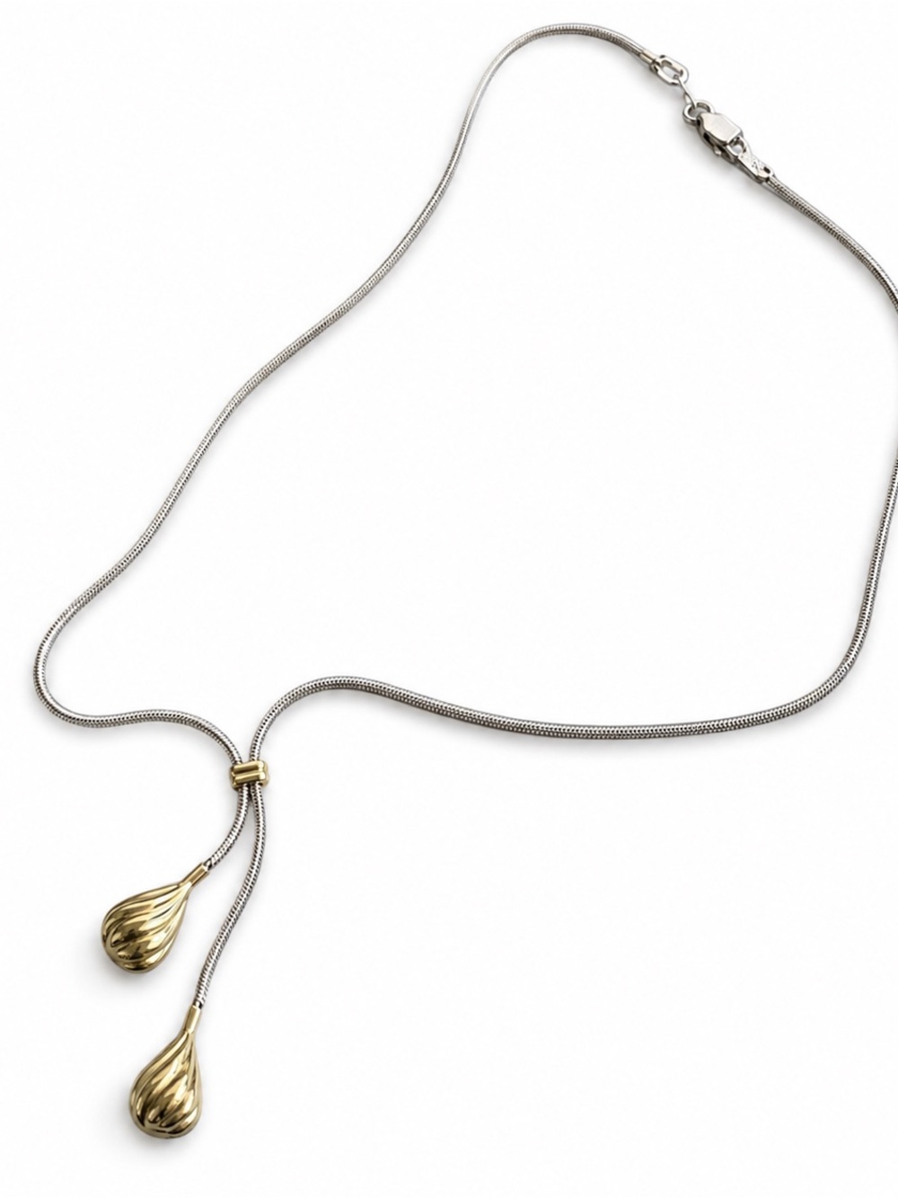 Luxe Sterling Silver and 14K Gold Teardrop Lariat Choker Necklace